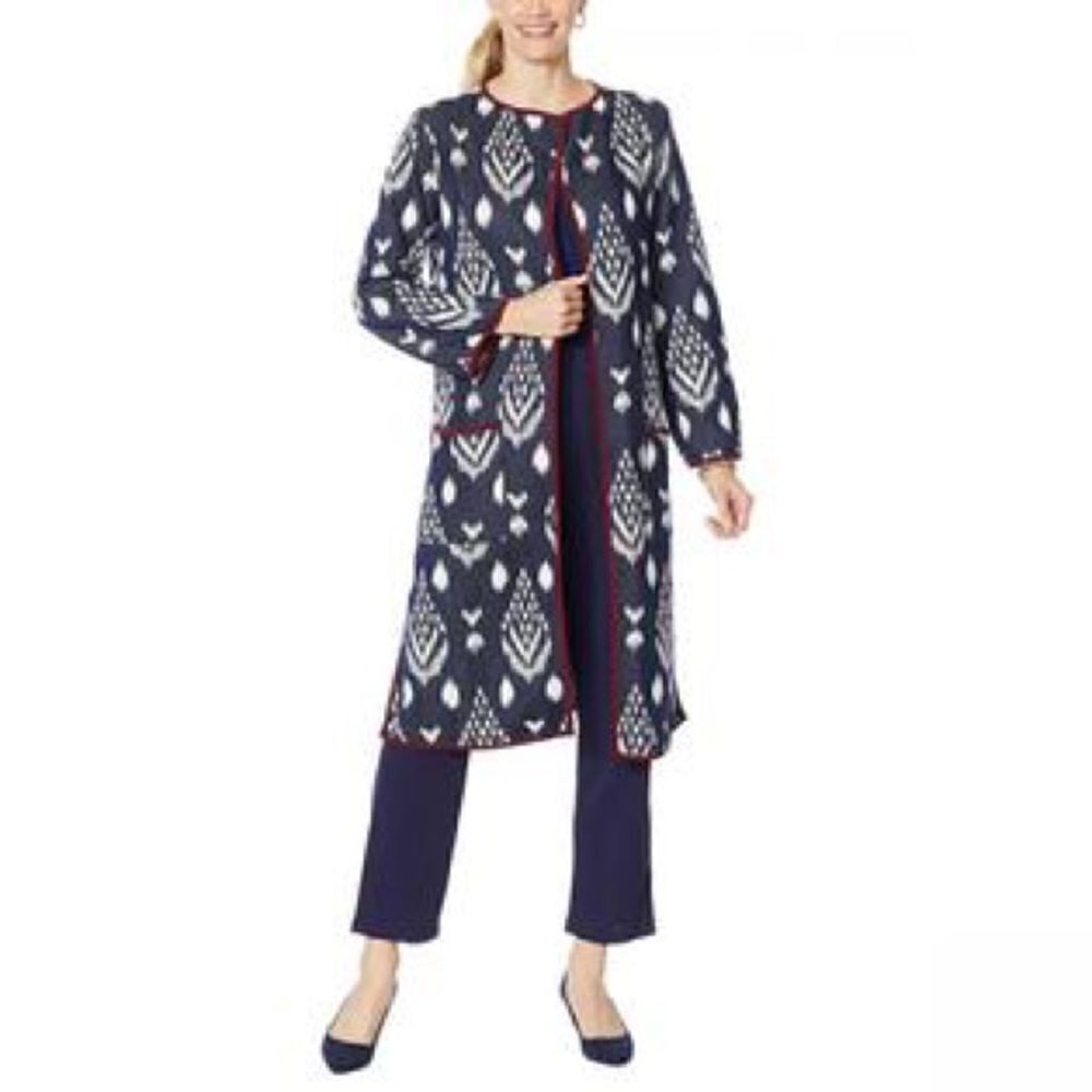 Antthony Womens Knee Length Jacquard Duster Cardigan